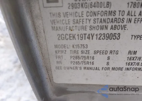 2000 Chevrolet Silverado 1500 Ls из США, поврежденный, VIN 2GCEK19T4Y1239053